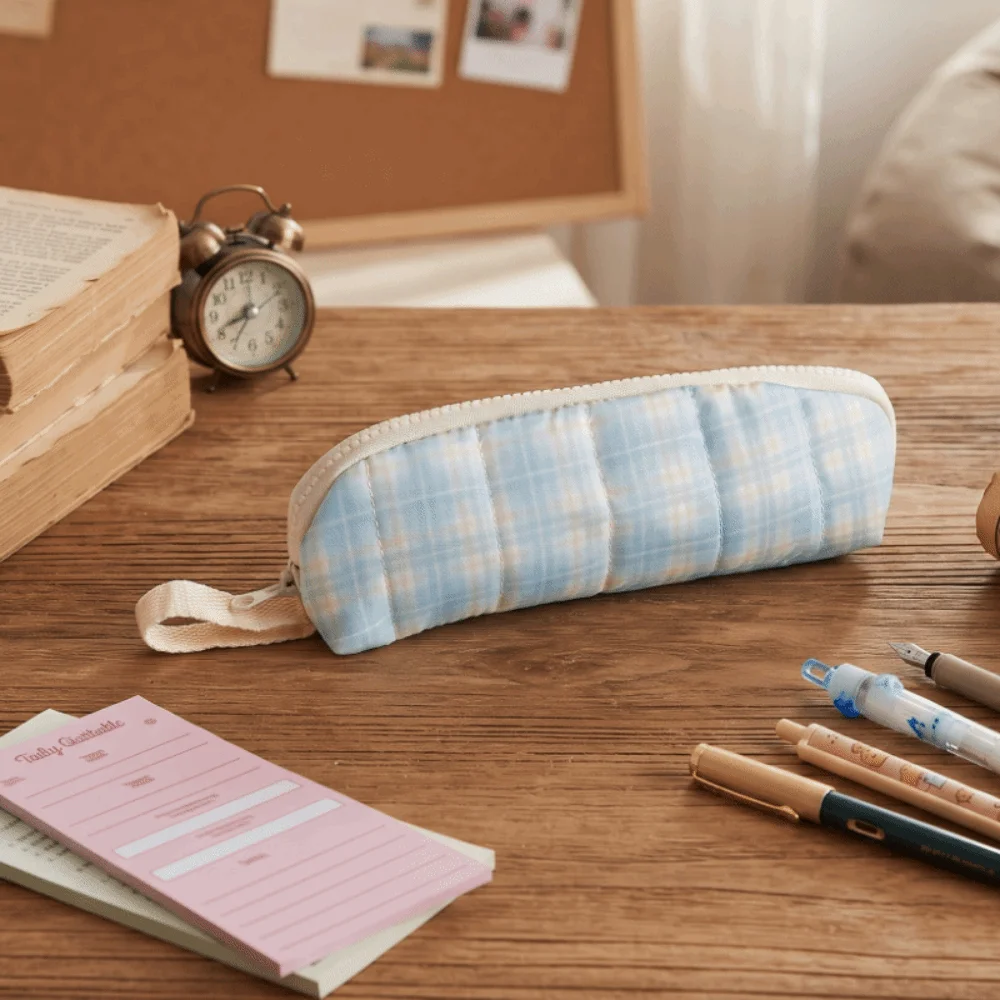 Storage Bag Lattice Pencil Case Multifunctional Zipper Pencil Bag Cute Large Capacity Stationery Bag Portable