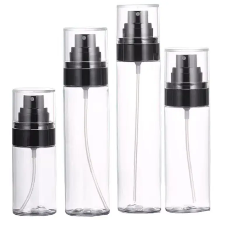 

20Pcs Mist Spray Bottle Black Pump Clear Lid 50ml 80ml 100ml120ml Cosmetic Packaging Transparent Plastic Atomizer Bottles