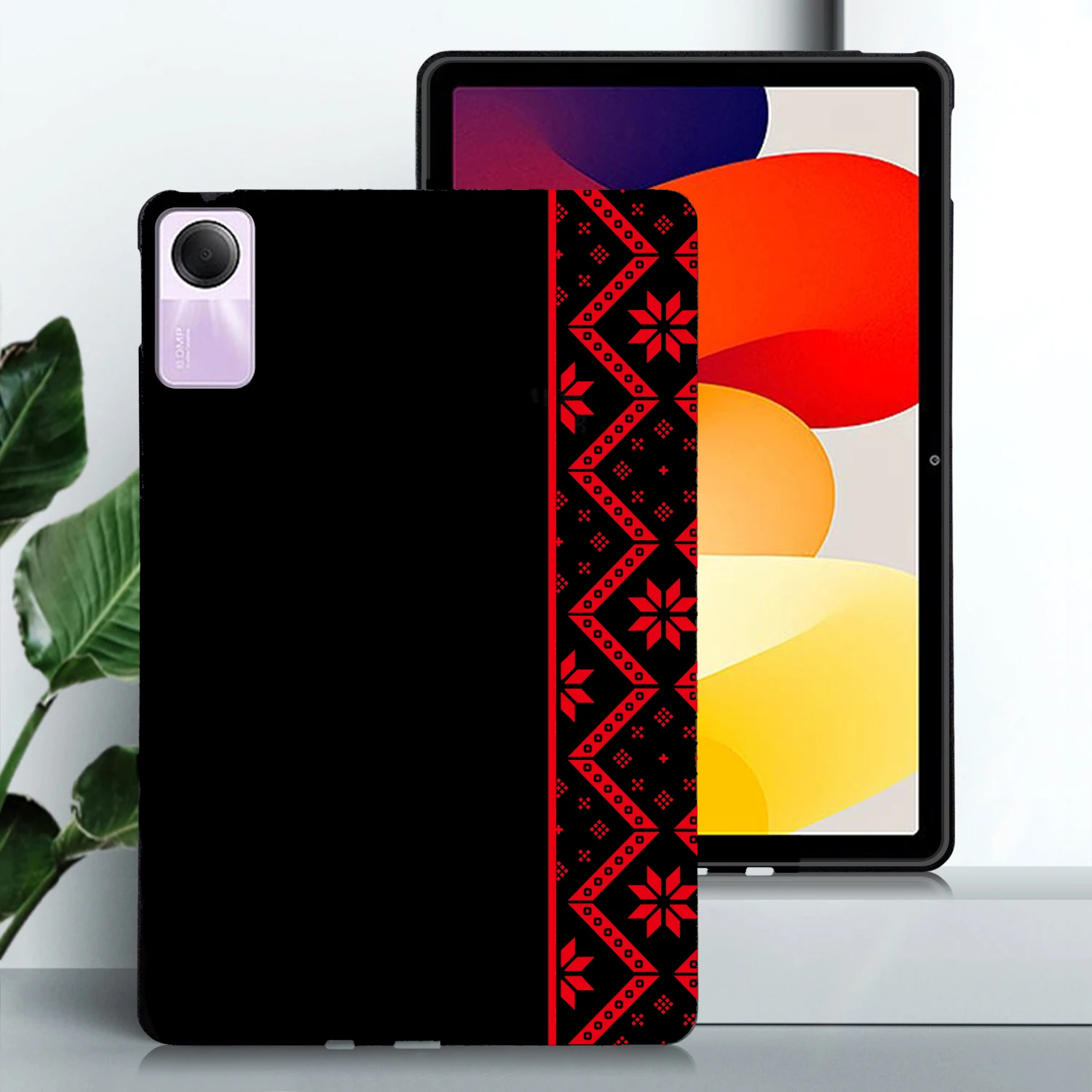 For Xiaomi Redmi Pad SE Case Pattern Printing Soft TPU Tablet Cover - Red Ethnic Pattern