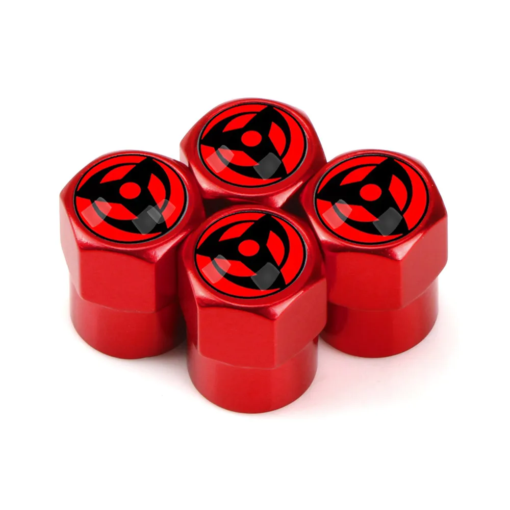 4PCS Car Styling  Stainless Steel Universal Auto Wheel Tire Valve Tyre Air Case For Sharingan Eye Japanese Anime Car Accessories