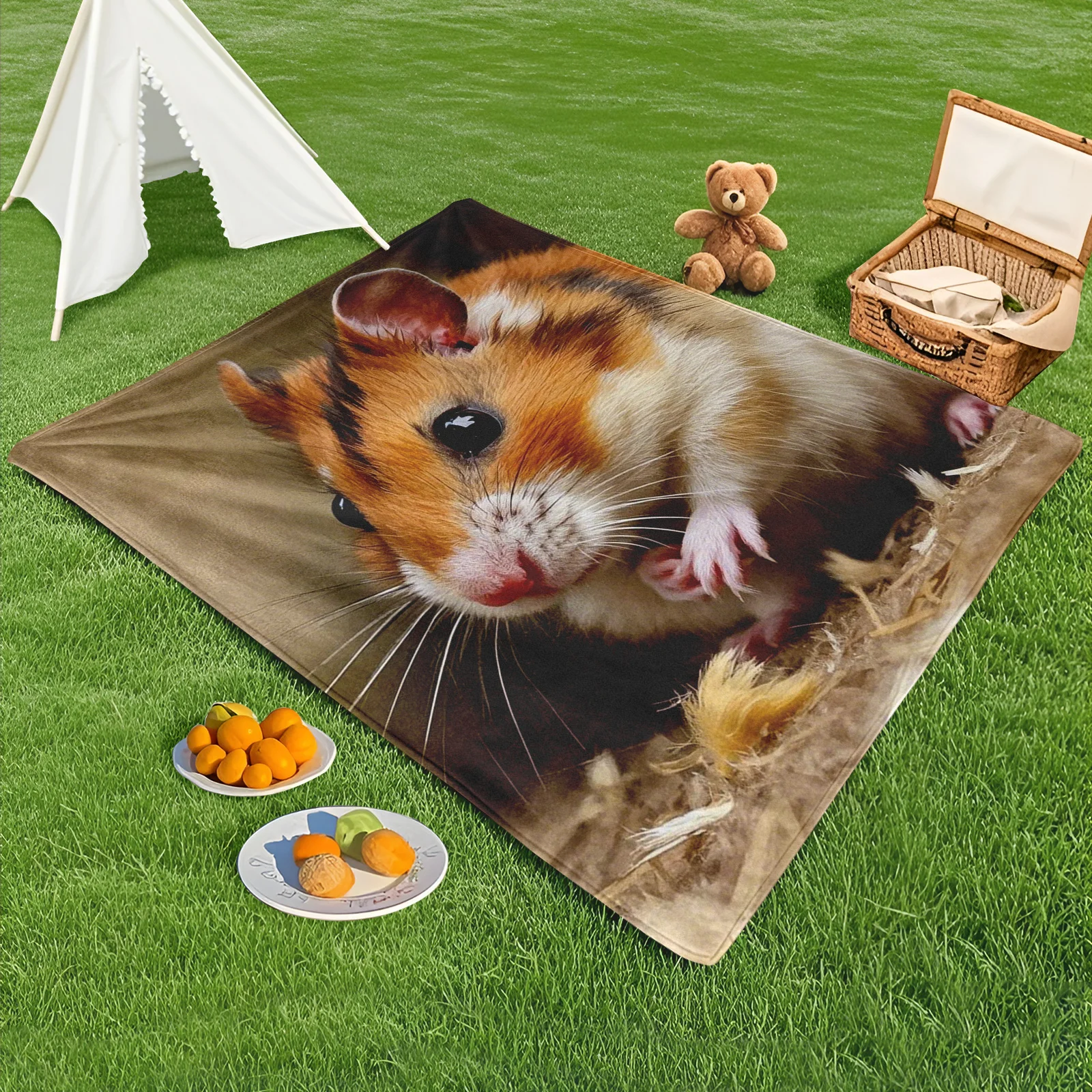 Hamster Nest With Food Design Outdoor Blanket For Picnics Camping And Backyard Fun Durable