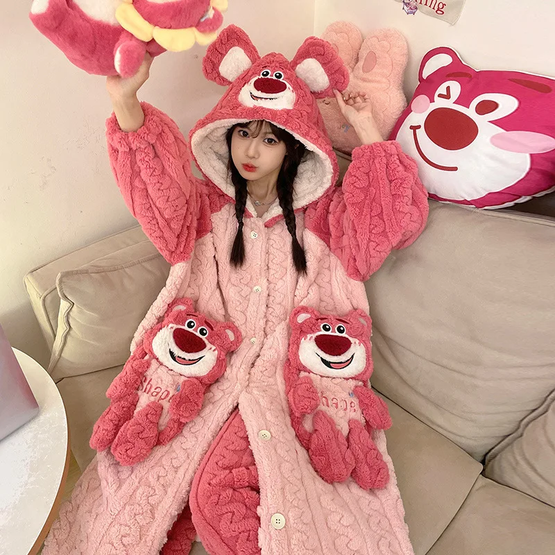 Kawaii Sanrio Hello Hot Kitty Hooded Pajamas Suit Cute Cinnamoroll Cartoon Coral Fleece Nightgown Pants Two Piece Sets Women