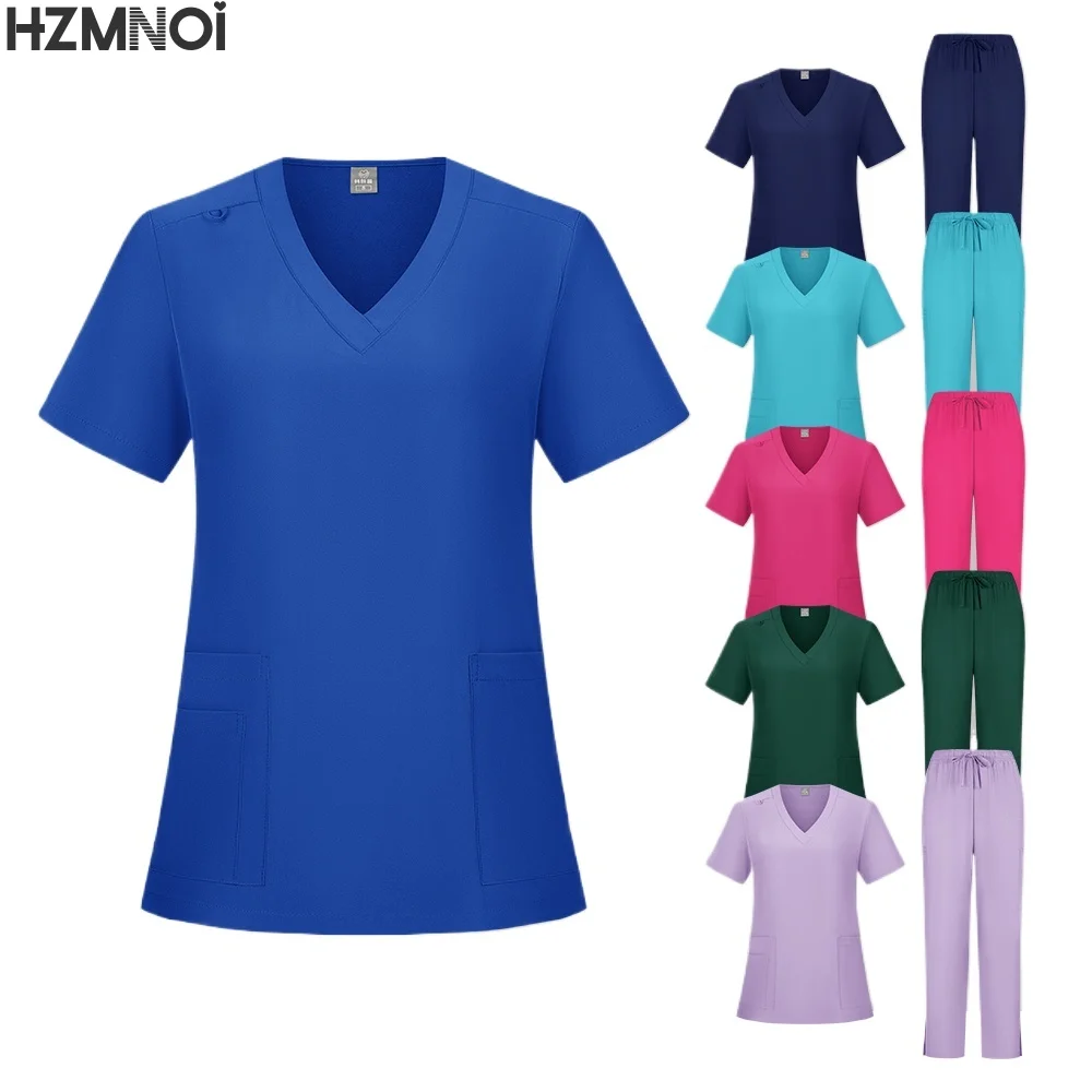 Beauty Salon Work Uniforms Short-sleeved Health Services Suits Working Shirt Tops/Suits Summer Pet Scrubs Costume Women Clothes
