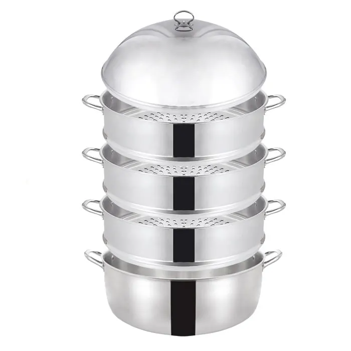 Olla de cuscús calentada de acero inoxidable comercial, 55cm, vaporizador Dim Sum de acero para alimentos, juego de vaporizador de pila de alimentos con tapa