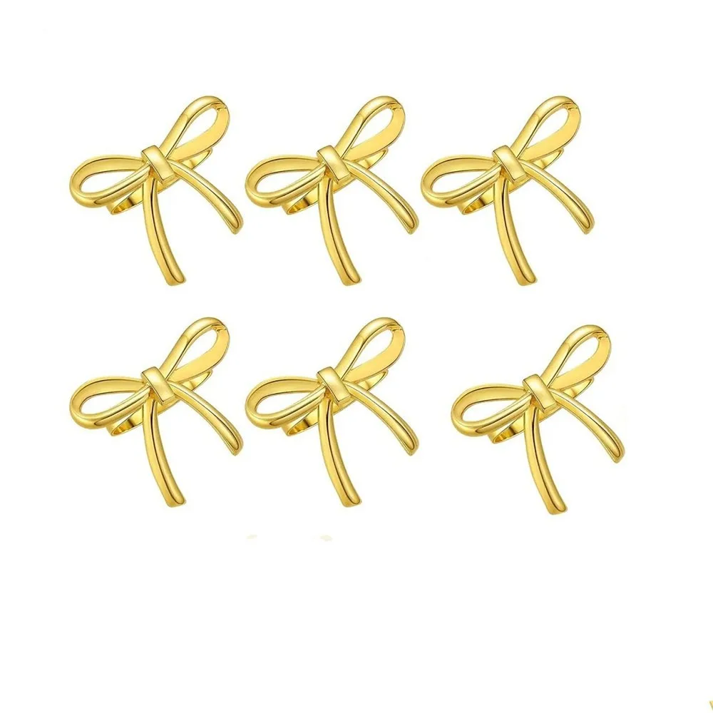 

6 pcs Elegant Luxury Bow Napkin Ring Gold / Silver Bowknot Napkin Buckle Decorative Zinc Alloy Serviette Ring Western Restaurant