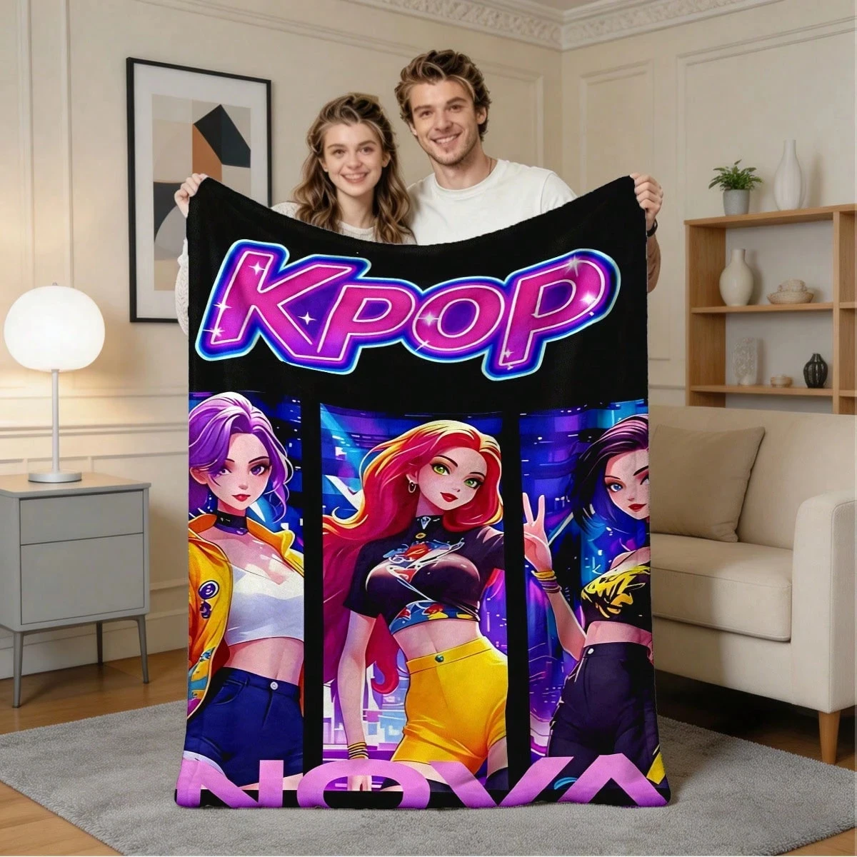 1pc K-POP Girl Group Printed Flannel Blanket, Can Be Used As Home Air Conditioning Blanket, Nap Blanket, Bed Sheet, Also Suitabl