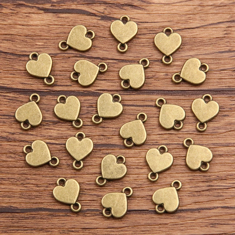 50PCS 9X12mm 2 Color Wholesale Metal Alloy Two-sided Heart Connector Pendant For Jewelry Making DIY Handmade Craft