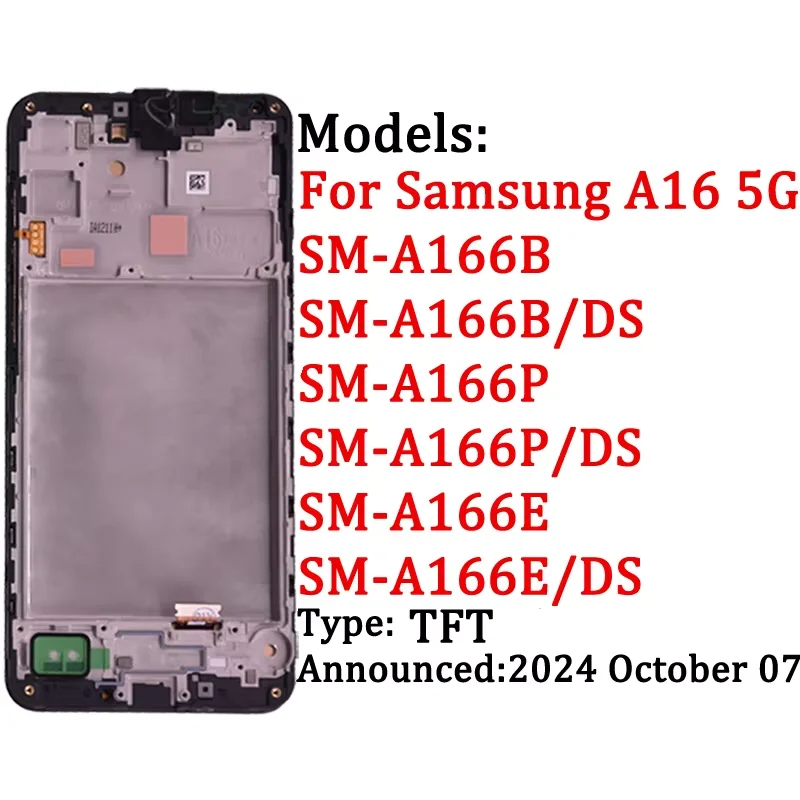 A16 لسامسونج A16 4G SM-A165F شاشة الكريستال السائل مجموعة المحولات الرقمية لشاشة تعمل بلمس لسامسونج A16 5G A166 SM-A166B LCD