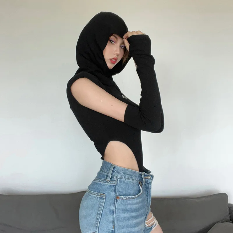 Seasonal New Women Solid Slim Street Fashion Hooded Sexy Sleeveless Bodysuit