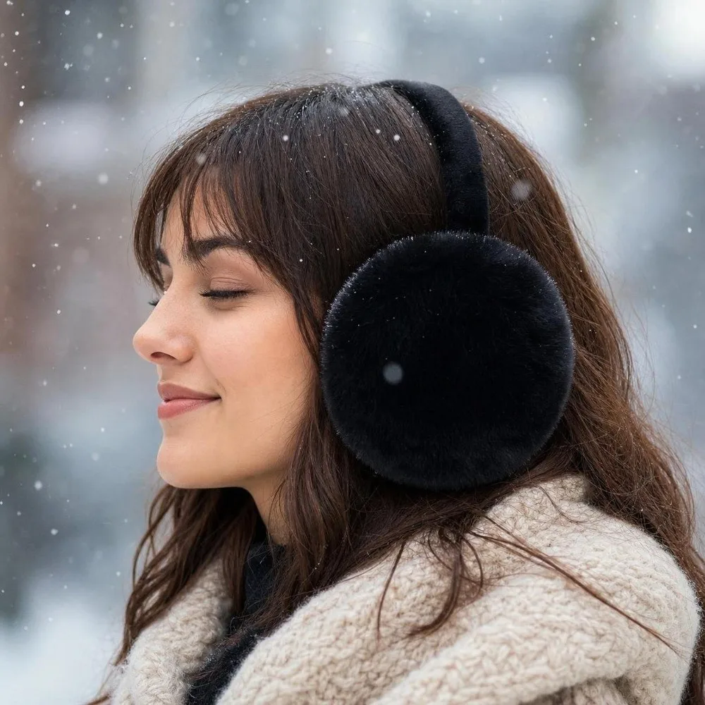 Fuzzy Adjustable Faux Fur Earmuffs Thermal Lining Foldable Fluffy Ear Covers Soft Ear Warmers Cold Weather