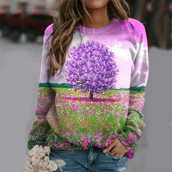 Harajuku New 3D Printing Colorful Flowers Sweatshirts Women Fashion Streetwear Pullovers Winter Girls Floral Graphic Clothes Top