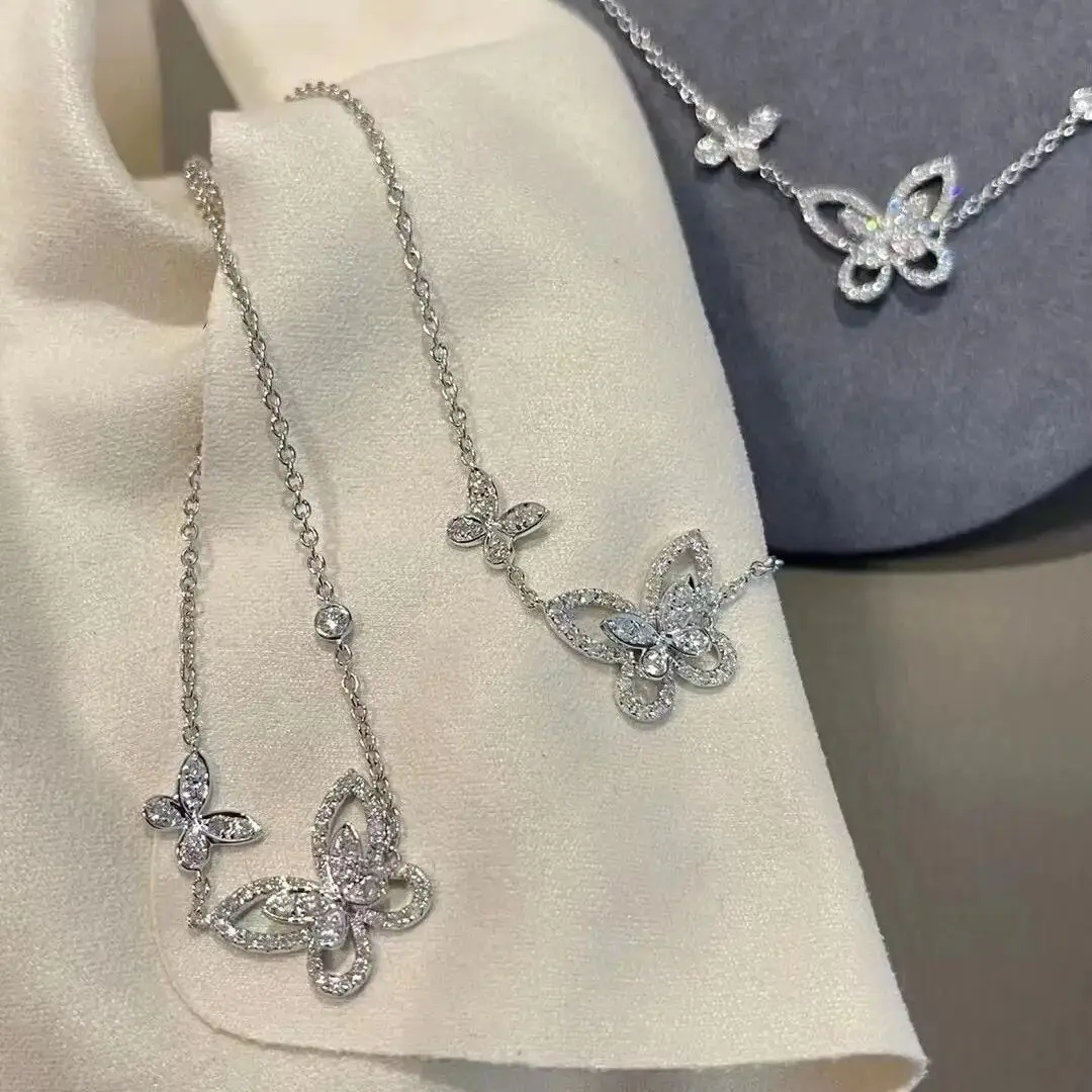 

French Luxury 2 Butterfly Phantom Fashion Women's Necklace Silver High quality 5A Grade Zircon Sparkling Enchanting Party Gifts
