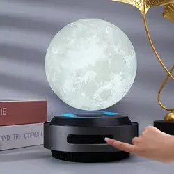 Lampu meja kayu Luna mengambang magnetik, lampu levitasi bulan pengangkat otomatis