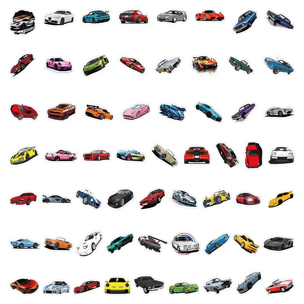 60PCS Car Stickers Cool Racing Sports Car Cartoon Sticker Kids Toys Decoration DIY Fridge Luggage Laptop Phone Guitar Decals