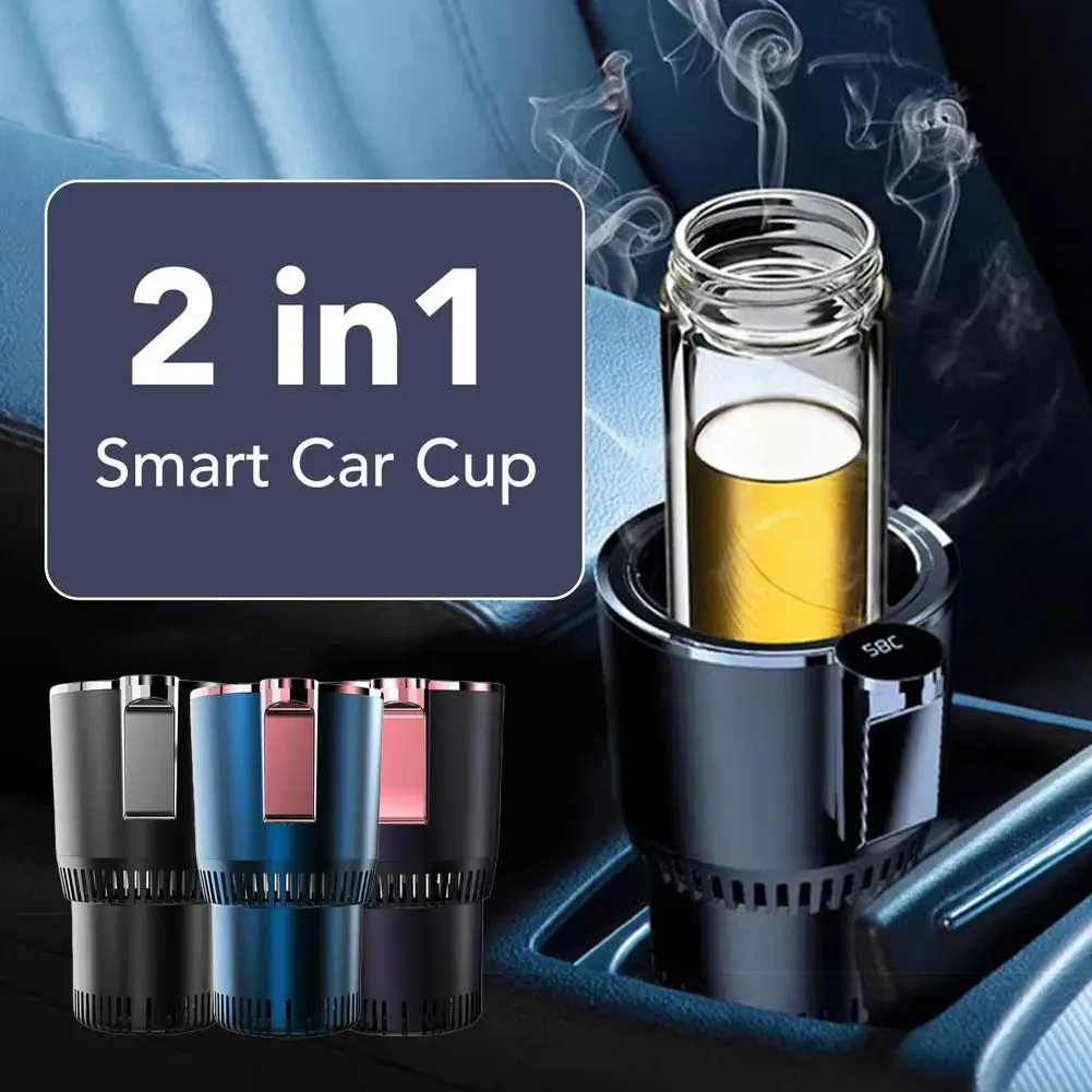 2in1 Car Cooling Heating Cup Holder Intelligent Temperature Display DC 12V One Click Fast Cooling Heating Portable Boiling Bottl