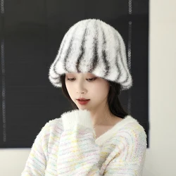 Real Mink Fur Hat for Women, Windproof and Keep Warm Fedoras Hats, Decorate face and head shape, Keep Warm, Autumn and Winter