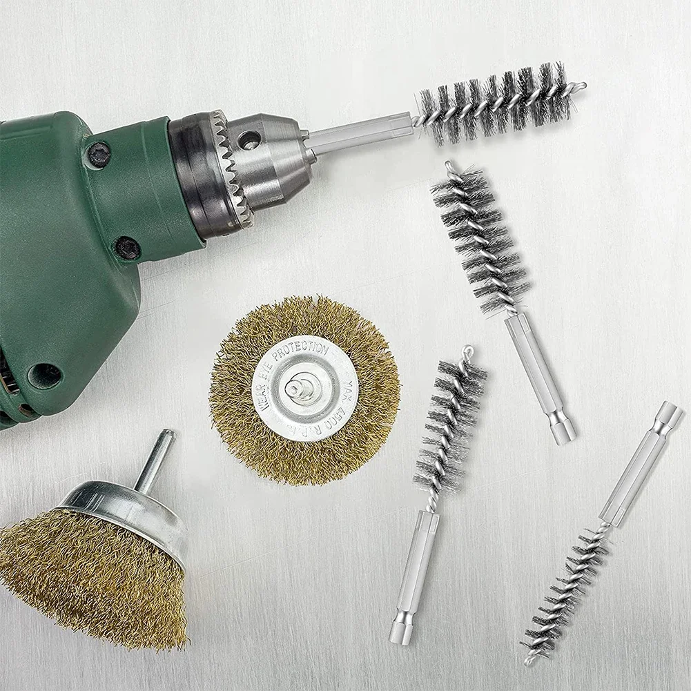 Escova de limpeza de aço inoxidável, tubo de fio, limpador de máquinas, ferramentas de polimento de lavagem, 8mm 10mm 12mm 15mm 17mm 19mm
