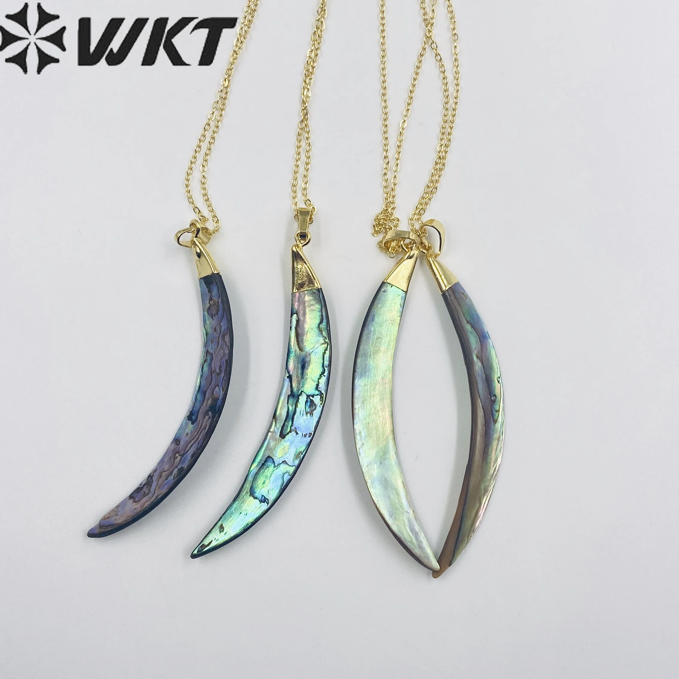 

WT-N466 WKT Super hot 18k real gold plated single loop Abalone horn necklace 18inch long link chain shell horn necklace