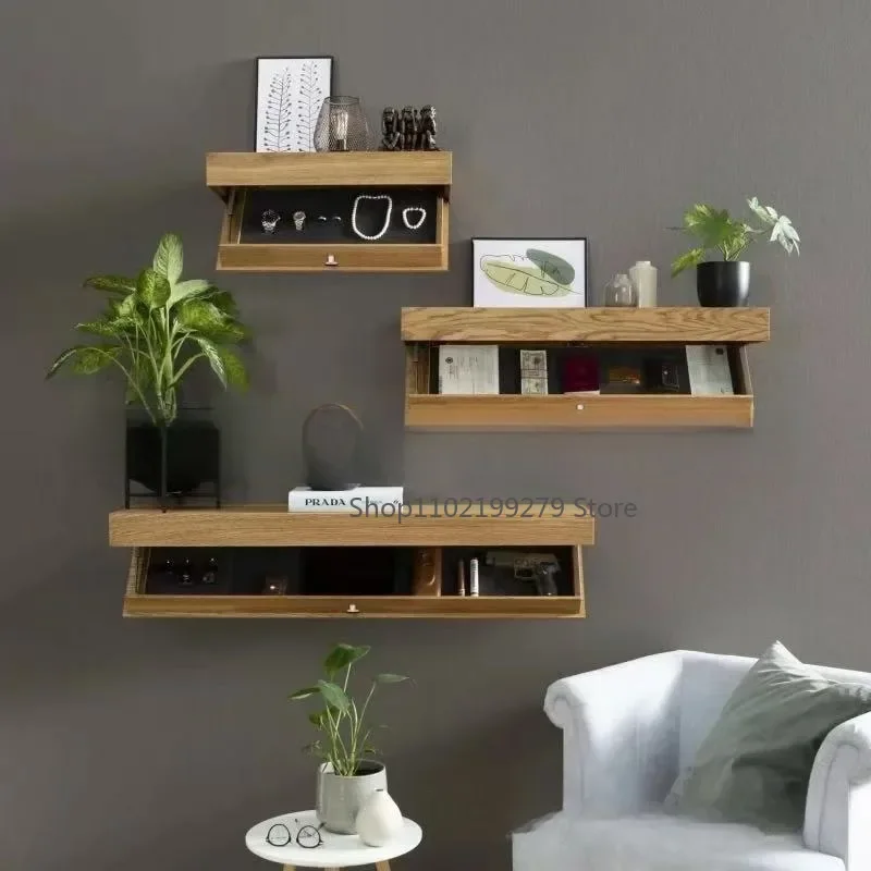 Wood Floating Wall Shelves Magic Flap Hidden Shelf With Secret Compartment Wall-mounted Storage Wood Furniture Storage Box