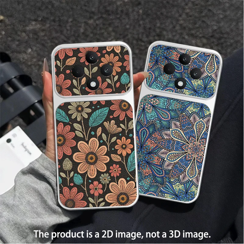 Large Window Case For OPPO Reno 12F 12FS Reno12 F FS 5G Protective Cover Leather Texture Flower Pattern Painted