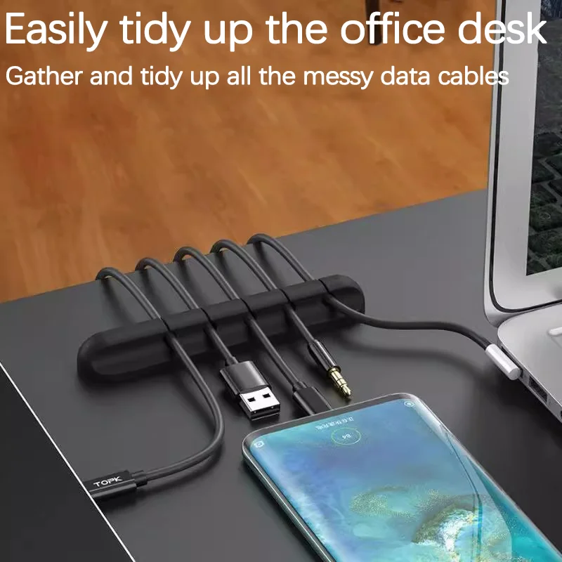 Silicone Self Adhesive Cable Holder Multi Hole Desktop USB Cable Organizer Wire Management Clip For Charging Cord Mouse Headphon