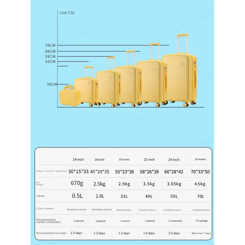 Ensemble de Valises d'Embarquement à la Mode avec Mot de Passe, Bagage, Internet, Nouveau, Macaron, 20 Pouces