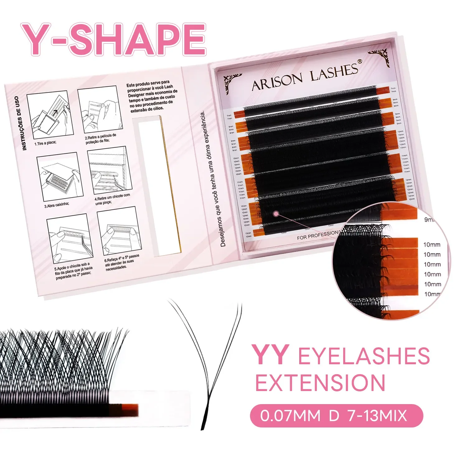 ARISON 0.07 D 7-13mm Large Box YY Lashes Cilios yy Double Tip Y-shape Eyelashes Extension Soft Invividual Volume Eyelash