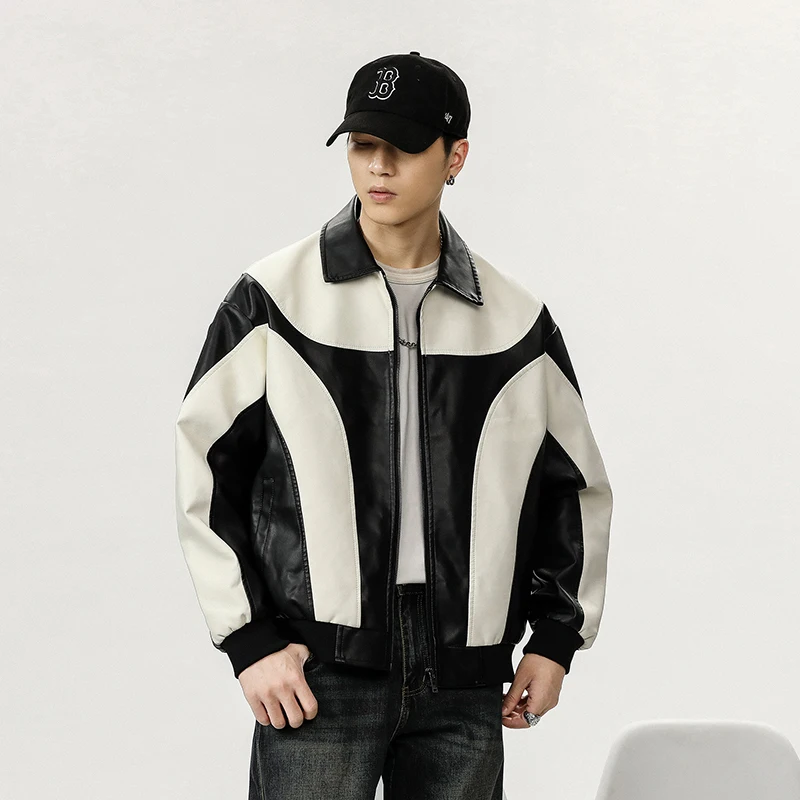 Giacca in pelle da motociclista Moda Patchwork Top Uomo Donna High Street Outdoor Vintage Autunno Inverno Allentato Casual Cappotto in PU Capispalla