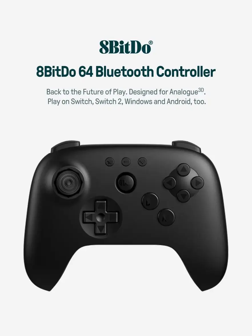Kontroler Bluetooth 8BitDo 64 z joystickami Halla do analogowego 3D, Nintendo Switch, Switch 2, Windows i Android, PC — zdjęcie produktu 7