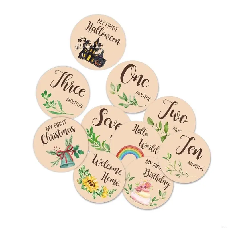 دعائم صور خشبية إبداعية لوحة مستديرة مع حيوانات وأرقام لطيفة تلتقط ذكريات السنة الأولى للطفل مجموعة واحدة