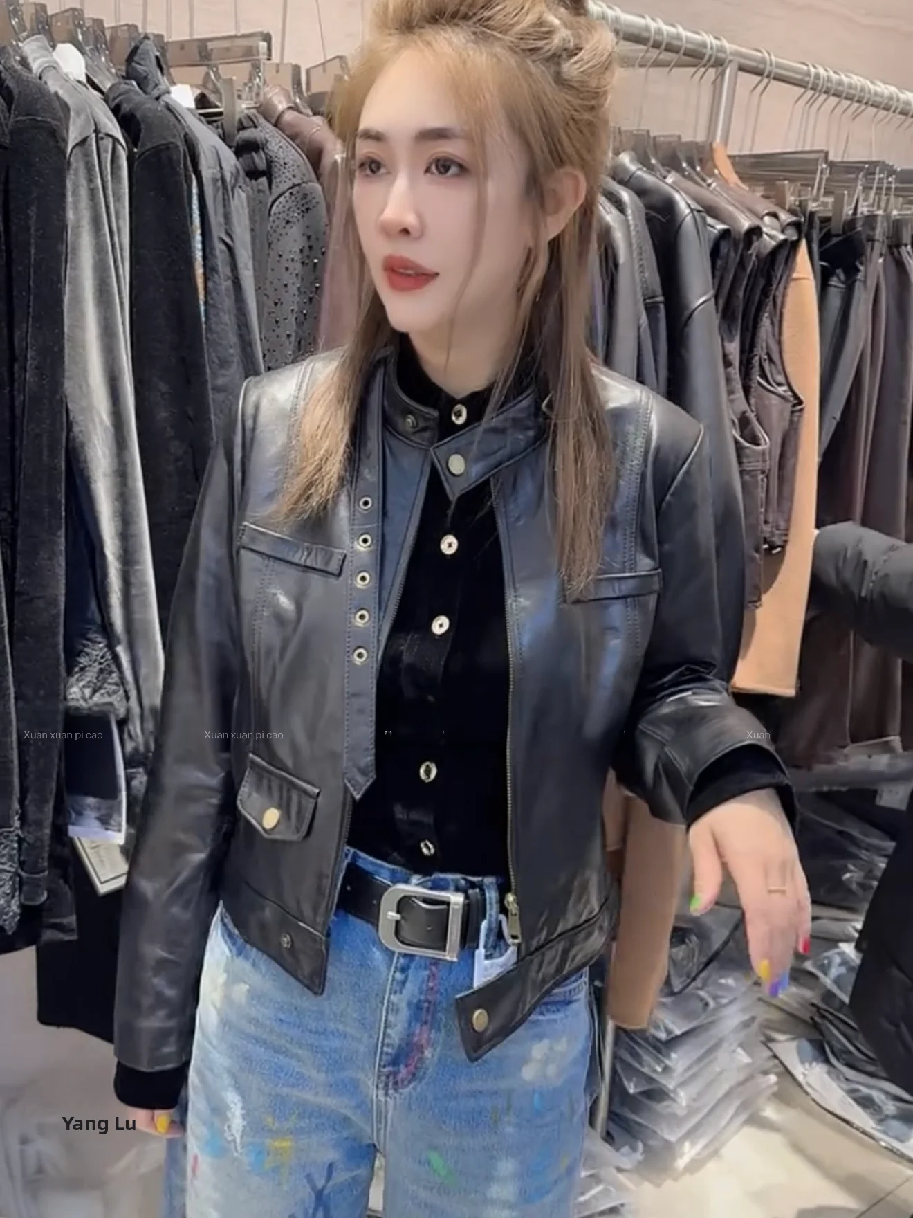 

Ning 2026 New Sle Women's Leather Jaet eepskin Genuine Leather Long Sve Zipper Closure Luxury Feel Coat