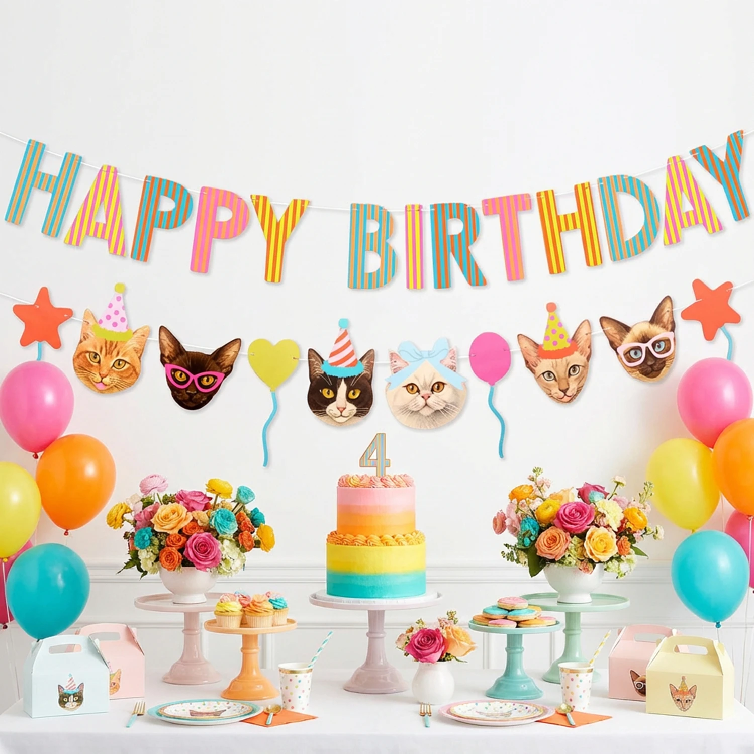 Cute Cartoon Pet Cat Party Fla - Science Of Happiness 评论和价格