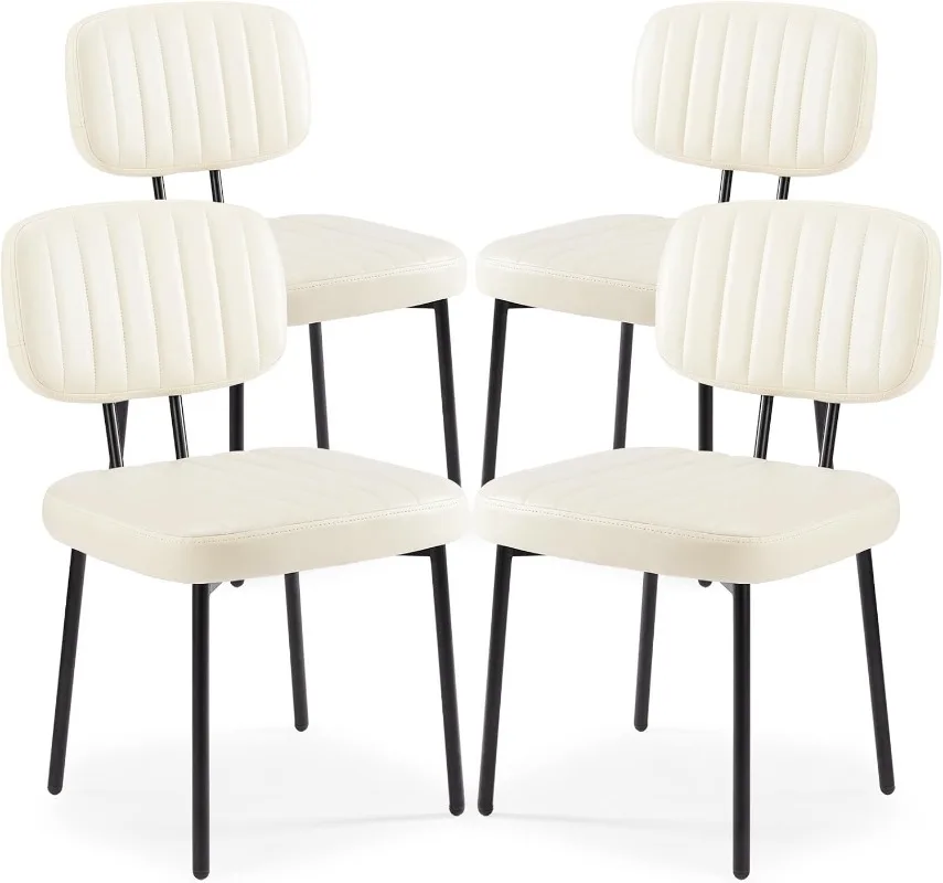 Dining Chairs Set of 4, Upholstered Mid Century Modern Kitchen Dining Room Accent Chairs with Faux Leather Cushion S