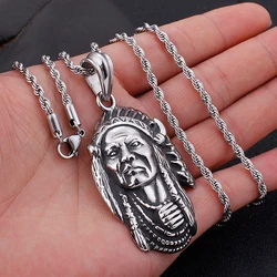 Retro Ethnic Style Indian Chief Head Pendant Necklace Men Tribe Legend Chief Stainless Steel Pendant Jewelry Gift Dropshipping