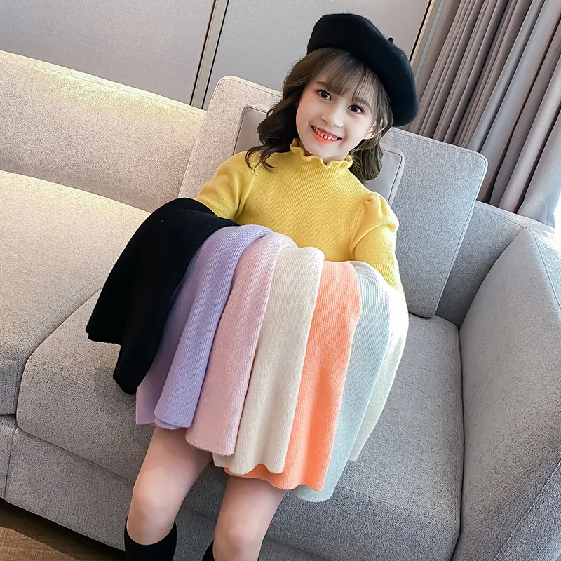 

Puff sleeve girls sweater 2022 new children's knitted sweater skin-friendly spring and autumn factory cheap bottoming shirt