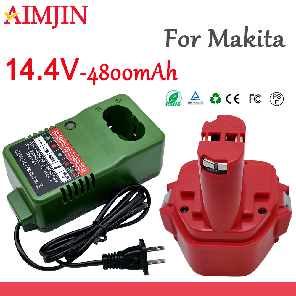 

NiMH battery 14.4V for Makita 4.8Ah PA14 1420 1422 1433 1434 1435 1435F 192600-1 193985-8 192699 193157-5 193158-3 with charger