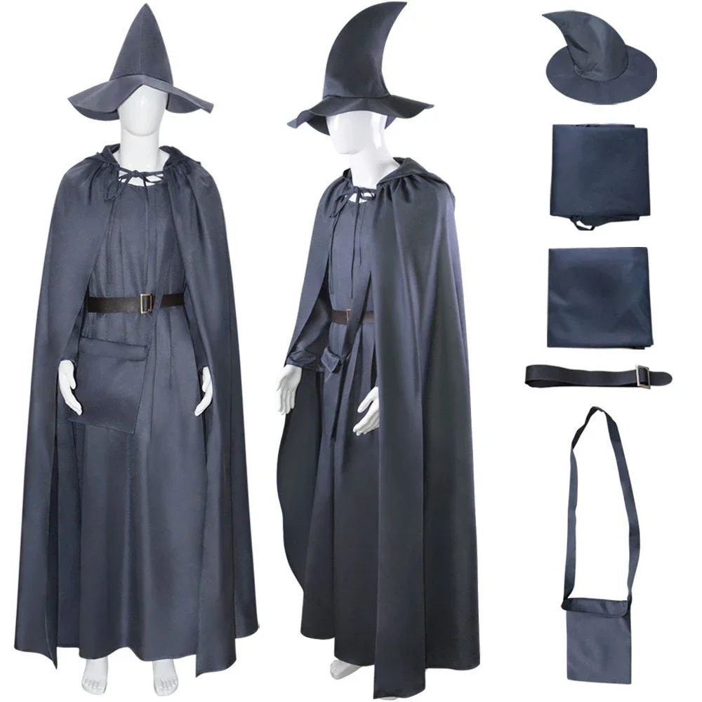 Movie Wizard Sorcerer Cosplay Costume Adult Men Cloak Cape Lining Set Clothes Uniform Halloween Party Outfit