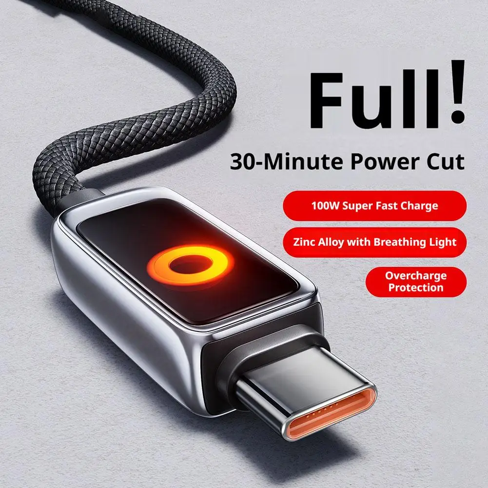 PD 100W USB C Cable 1 2M Automatic Power Off Fast Charge USB A Type C to C for iPhone 17 16 Pro Max Huawei Xiaomi Samsung