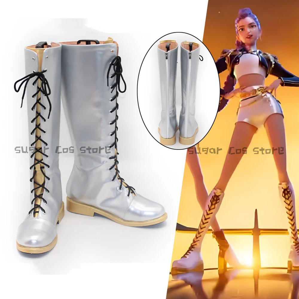 

KPOP Demon Hunters Rumi Anime Cosplay Shoes Boots KPOP Huntrix Sliver Long Boot Halloween Carnival Party Props For Women Men