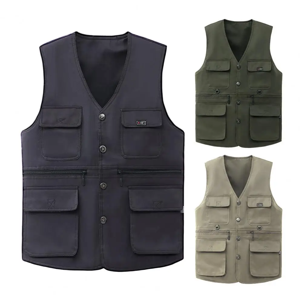 

Spring Summer Men's Jacket Waistcoat Single-breasted V-neck Vest Multiple Pockets Waistcoat Jacket Fishing Photo Outdoor Vest