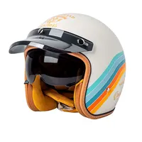 Casco de cara abierta para motocicleta para hombres y mujeres, visera de doble lente, protector facial, casco Retro 3/4 ligero para Scooter y bicicleta