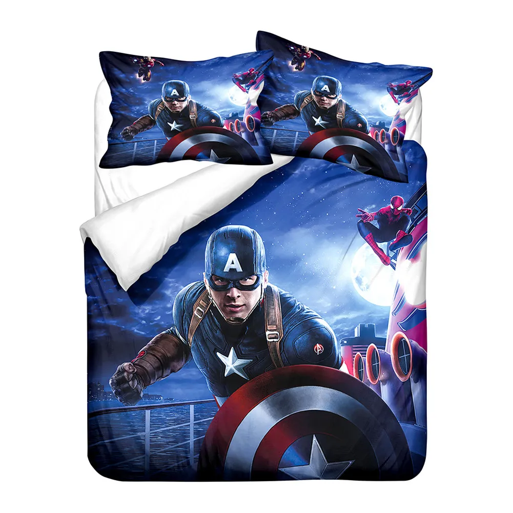 Cartoon 3d Marvel Bedding Set Hulk Iron Man Captain US Quilt Duvet Cover Pillowcase Bed Set For children and adults