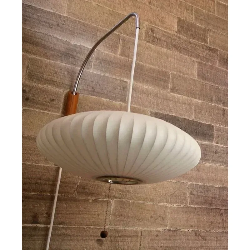Silk Fabric Japanese Wall Lamp Pull Switch Rocker Arm Creative Wall Light for Homestay Living Room  Study Bedroom Bedside Lamp