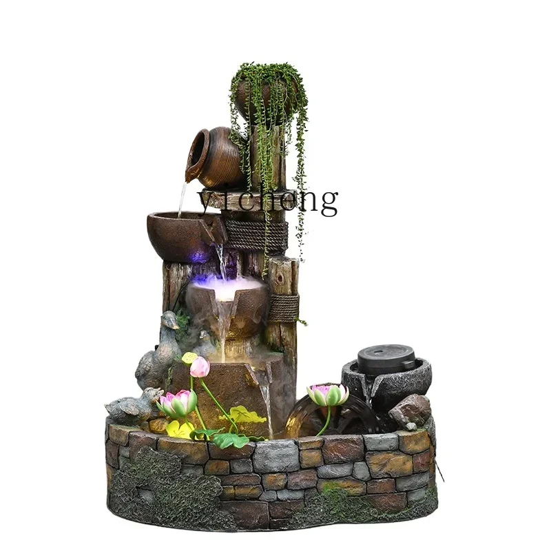 ZWS Chinese-style floor-to-ceiling rockery, flowing water fountain, fish pond ornament, villa courtyard, water curtain wall,