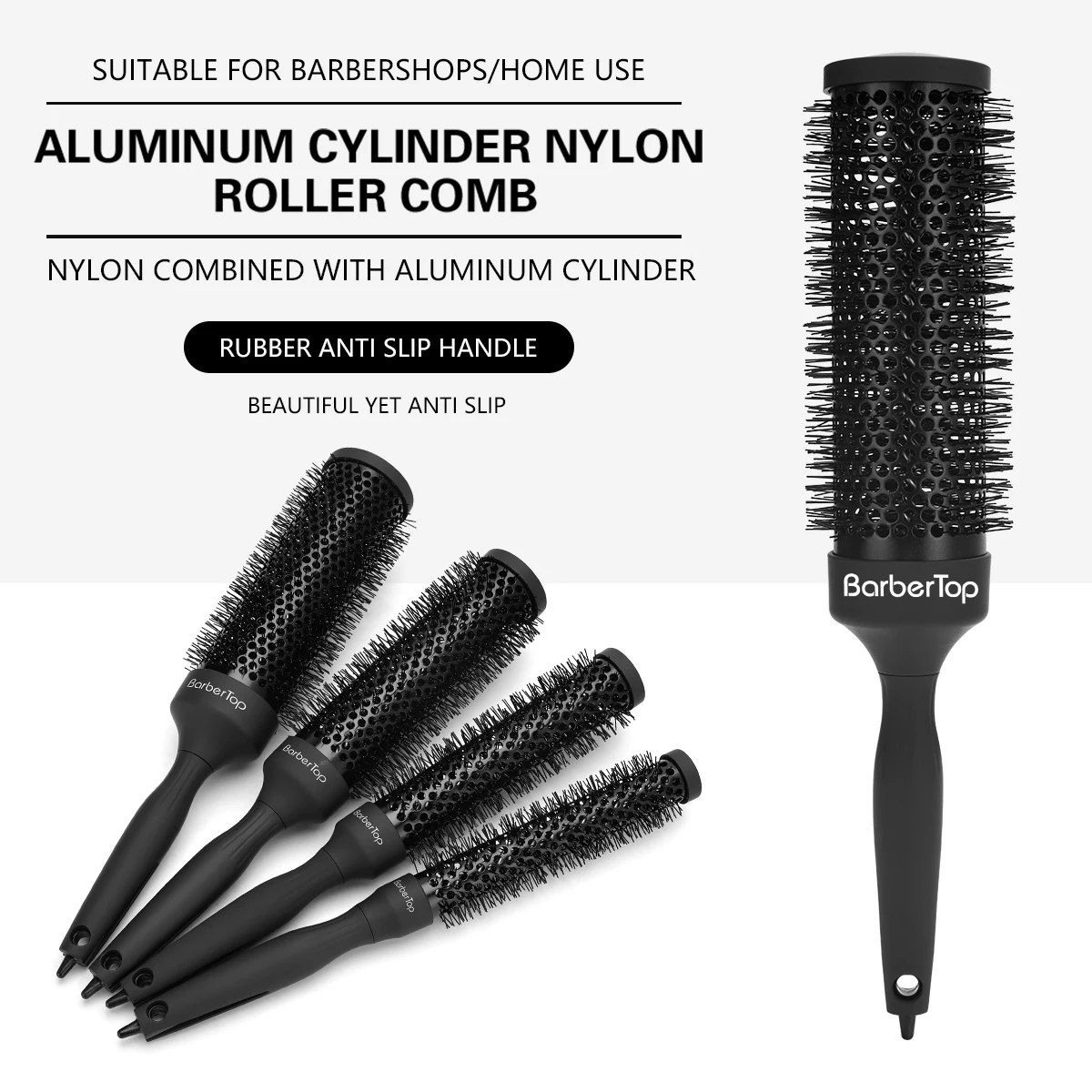 BARBERTOP Runder Kamm, lockiges Haar, Rollenbürste, Wildschweinborsten, rundes Fass, Lockenbürste, Friseur-Haarbürste