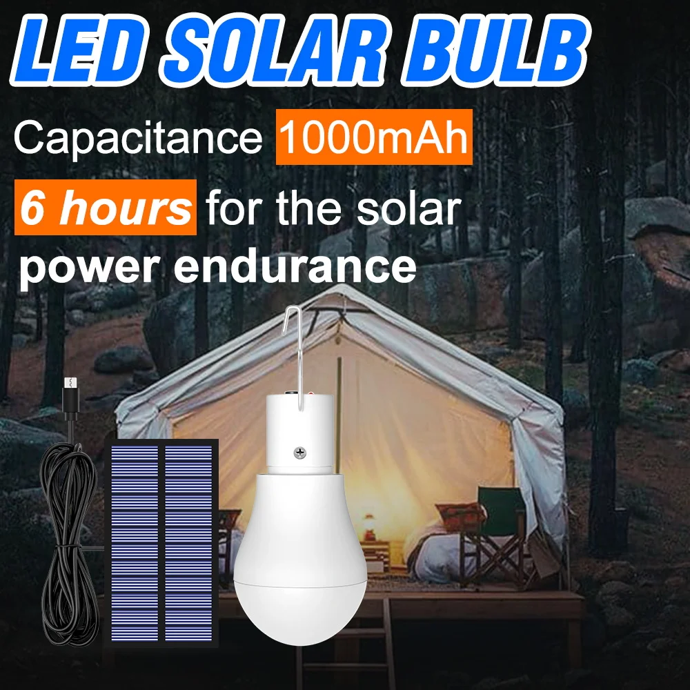 Solar LED Bulb Outdoor Portable High Brightness Bulbs 5V Waterproof Spotlight Garden Courtyard Corridor Camping Lighting