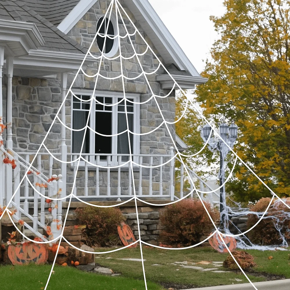 

5M/7M Halloween Triangle Spider Web Extra Large Simulation Design Giant Spider Web Black/White Realistic Plush Spider Web