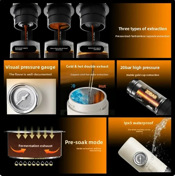 Portable espresso machine set Automatic espresso machine Capsule extraction Small home outdoor