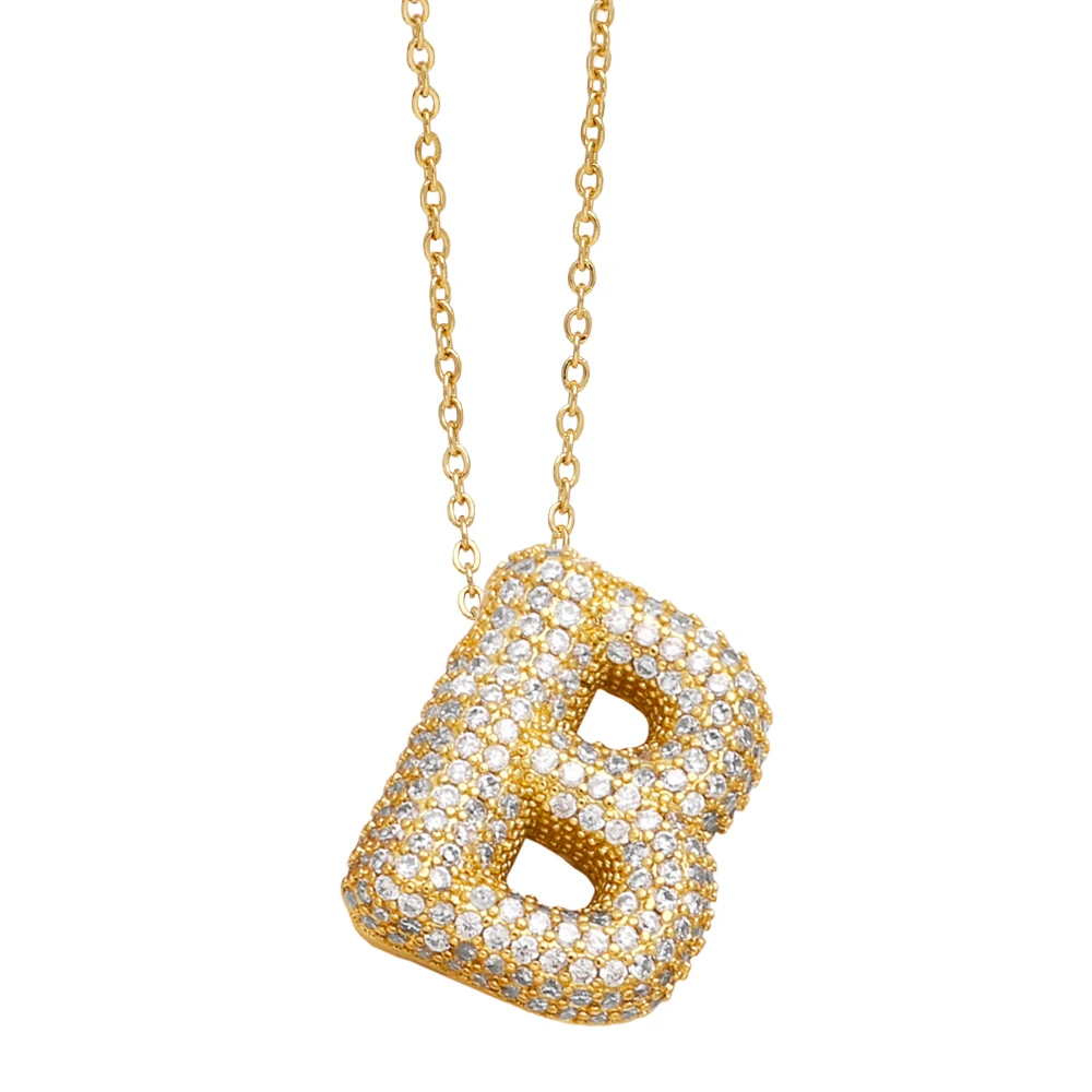 FLOLA Chunky Clear Crystal Initial Necklaces For Women Bubble Letter Necklace Custom Name Jewelry Birthday Gifts nkeb798