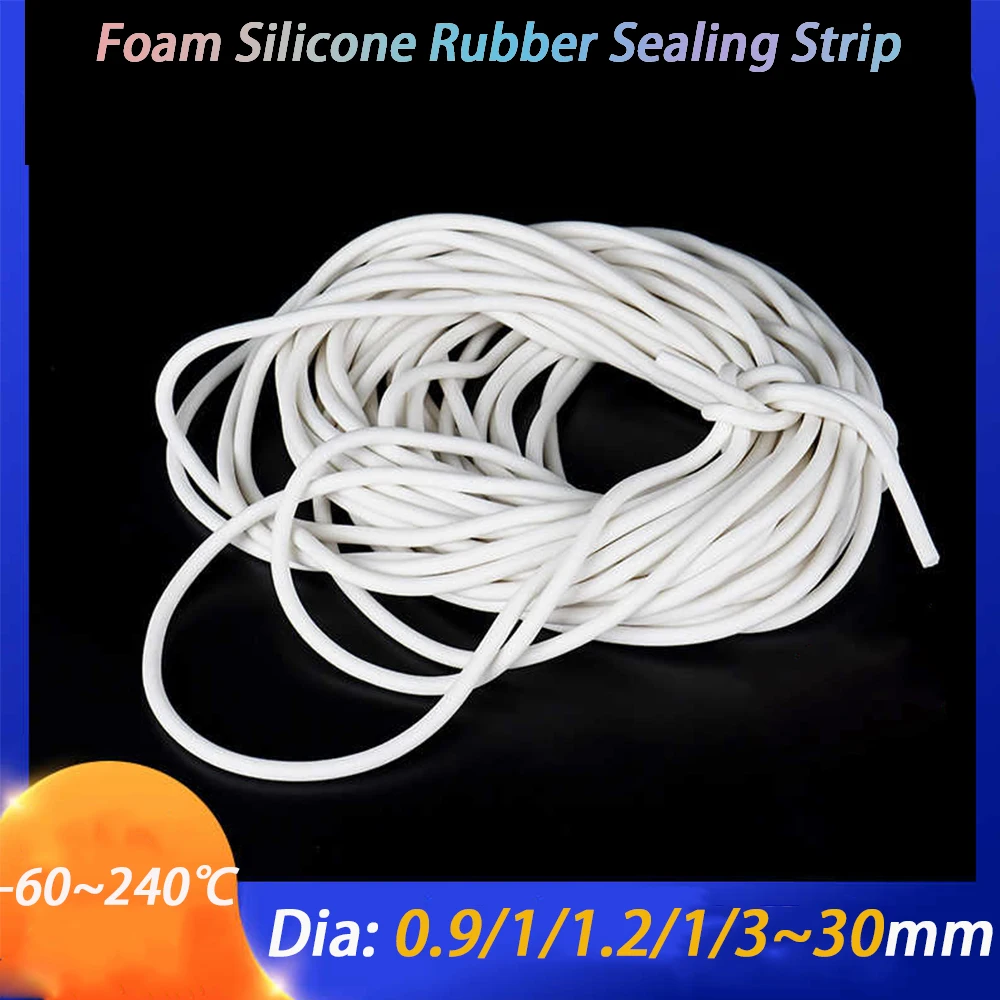 1-10 Meter Dia 0.9/1/1.2/1.5/2/2.5/3/4/4.5~30mm Foam Silicone Rubber Sealing Strip White Round VMQ Sponge Cord Cabinet Door Seal